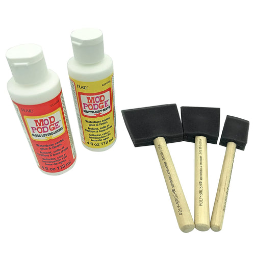 Mod Podge Gloss and Matte Starter Bundle Kit w/Poly Foam Brushes to Paint - Glue Waterbase Sealer/Bonding, Protect DIY Arts and Craft Projects, Puzzle Saver, Decoupage, Coasters, Scrapbook
